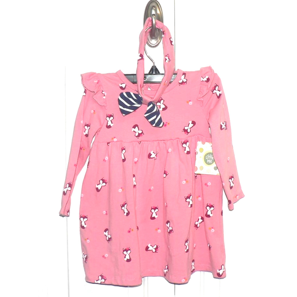 Little Me Baby Girls Ruffle Long Sleeve Knit Dress & Headband Pink Fox 18Mth $36